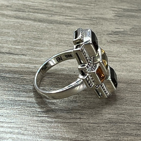 Nicky Butler SS Smokey Quartz, Citrine, Honey Topaz Multi Gemstone Art Deco Ring - Picture 5 of 10